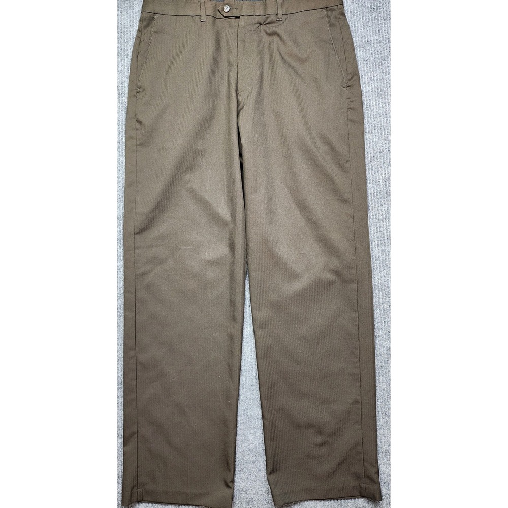 Haggar Q Series Mens Brown Straight Leg Dress Pants 36x32 Non-Slip Waistband